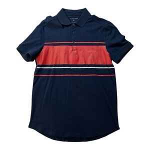 Five Four Darnell Shirt Short Sleeve Polo Medium Navy Blue Red Stripe Cotton